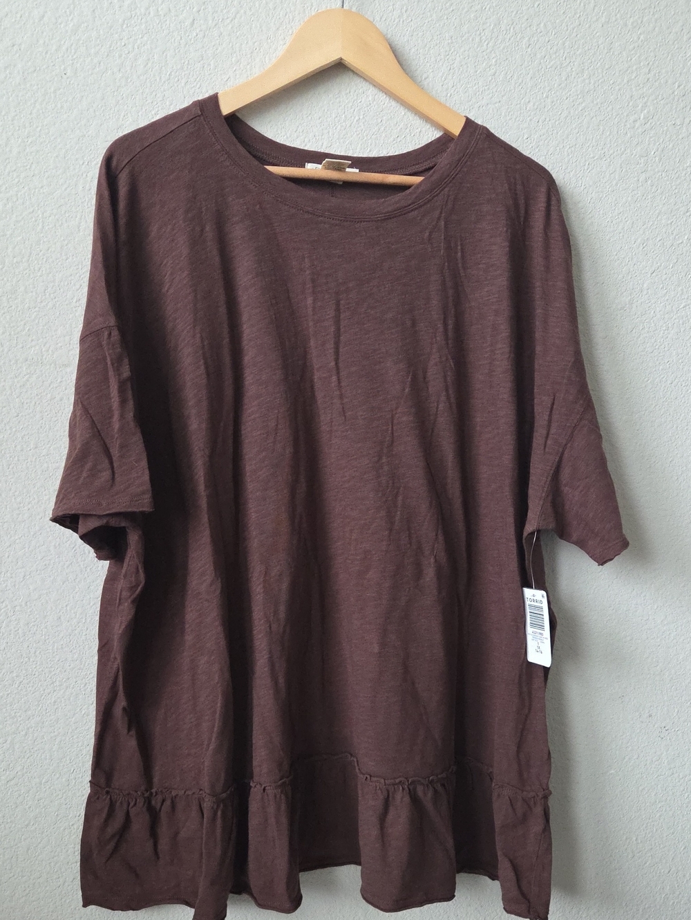 Torrid FESTI Women's Oversized Tiered Tee French Roast Plus Size 1 1X 14/16 NWT